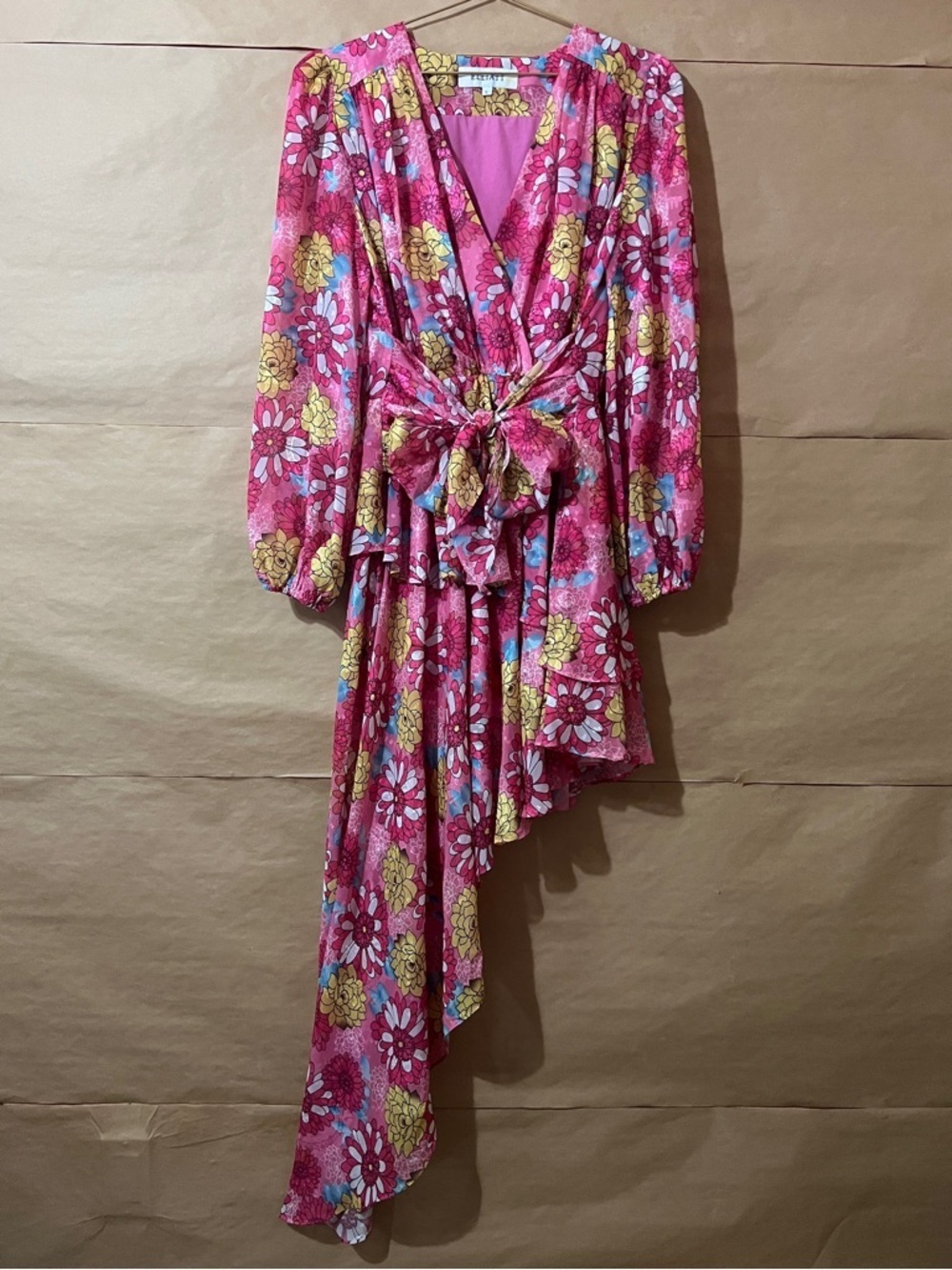 Elliatt | Crete Dress Asymmetrical Ruffle Tie Waist Floral Pink Multi Size L